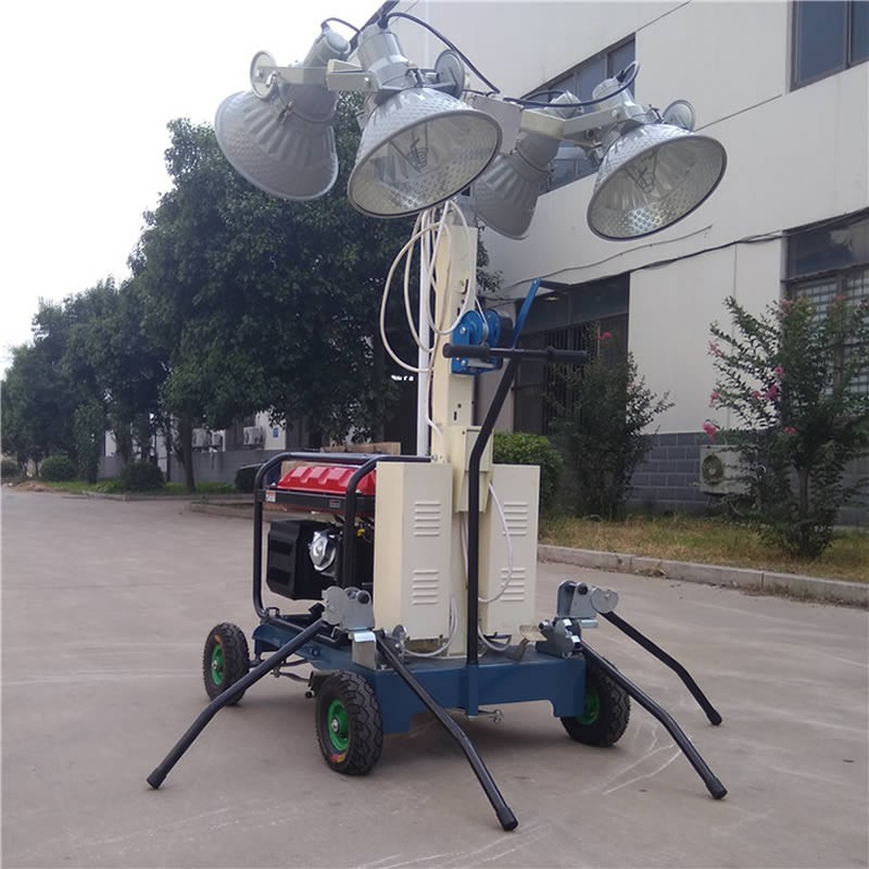 Hand push and hand lift mobile lighting tower with 4*1000W LED lifting